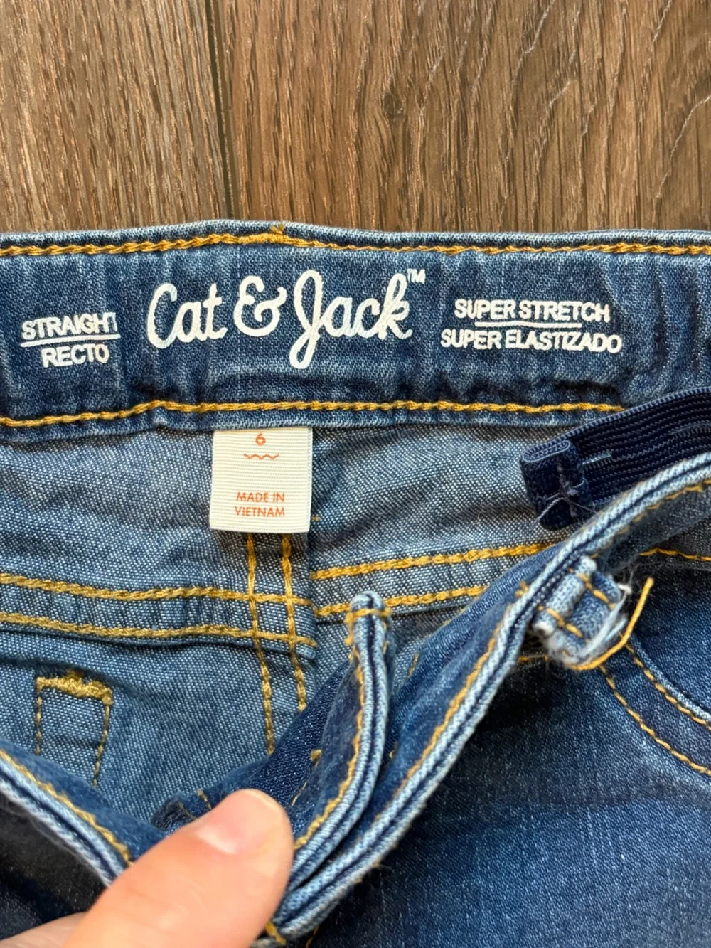 Cat & Jack Blue Denim Jeans and Old Navy plaid leggings